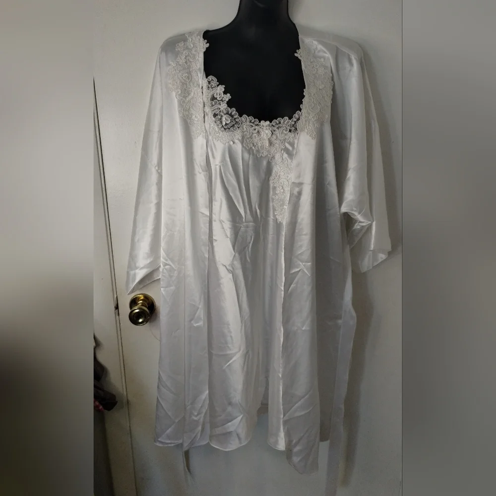 Vintage‎ California Miss White Satin Lace Nightgown Dress & Robe Size 2X 22W/24W